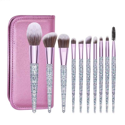 Plastic Acrylic Handle Kids Blinged Out Powder Transparent Makeup Brush Sets With A Bag